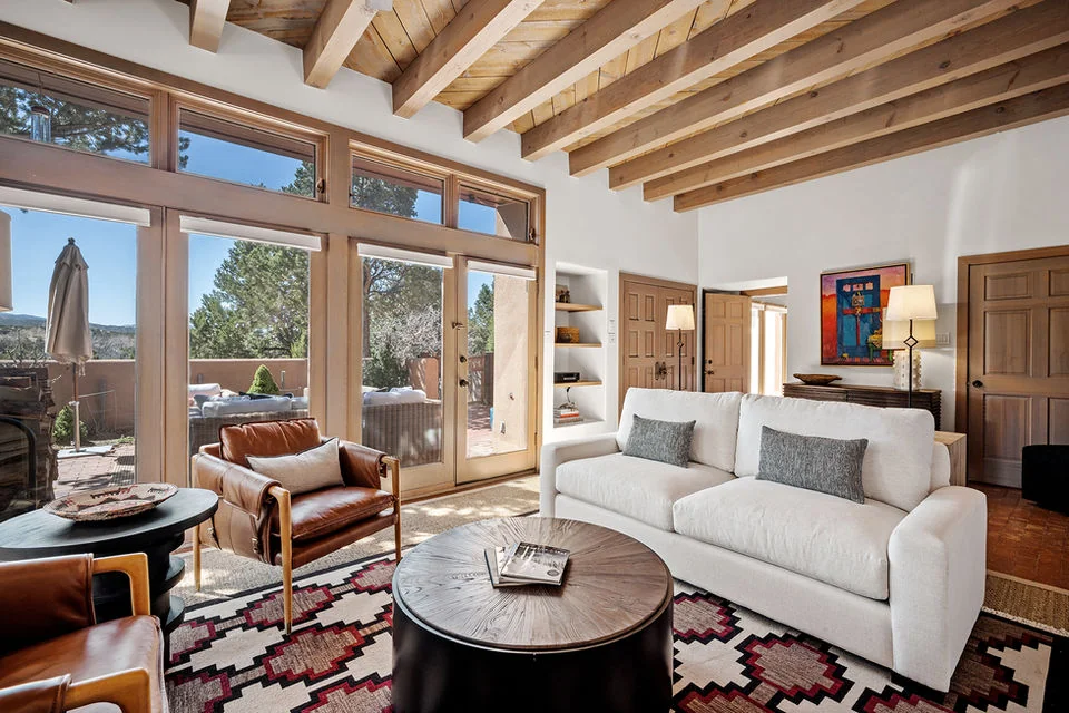Guest suite with king bed and Southwestern decor